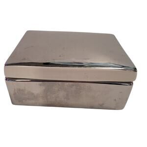 J.Crew Porcelain Trinket Box w/ Lid Silver & White Metallic